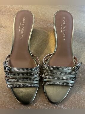 Kurt Geiger London Gold Metallic Gold Multi‑Strap Wedge Sandals Size 41